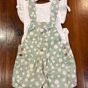 Tahari Green Floral Kids Overalls Set